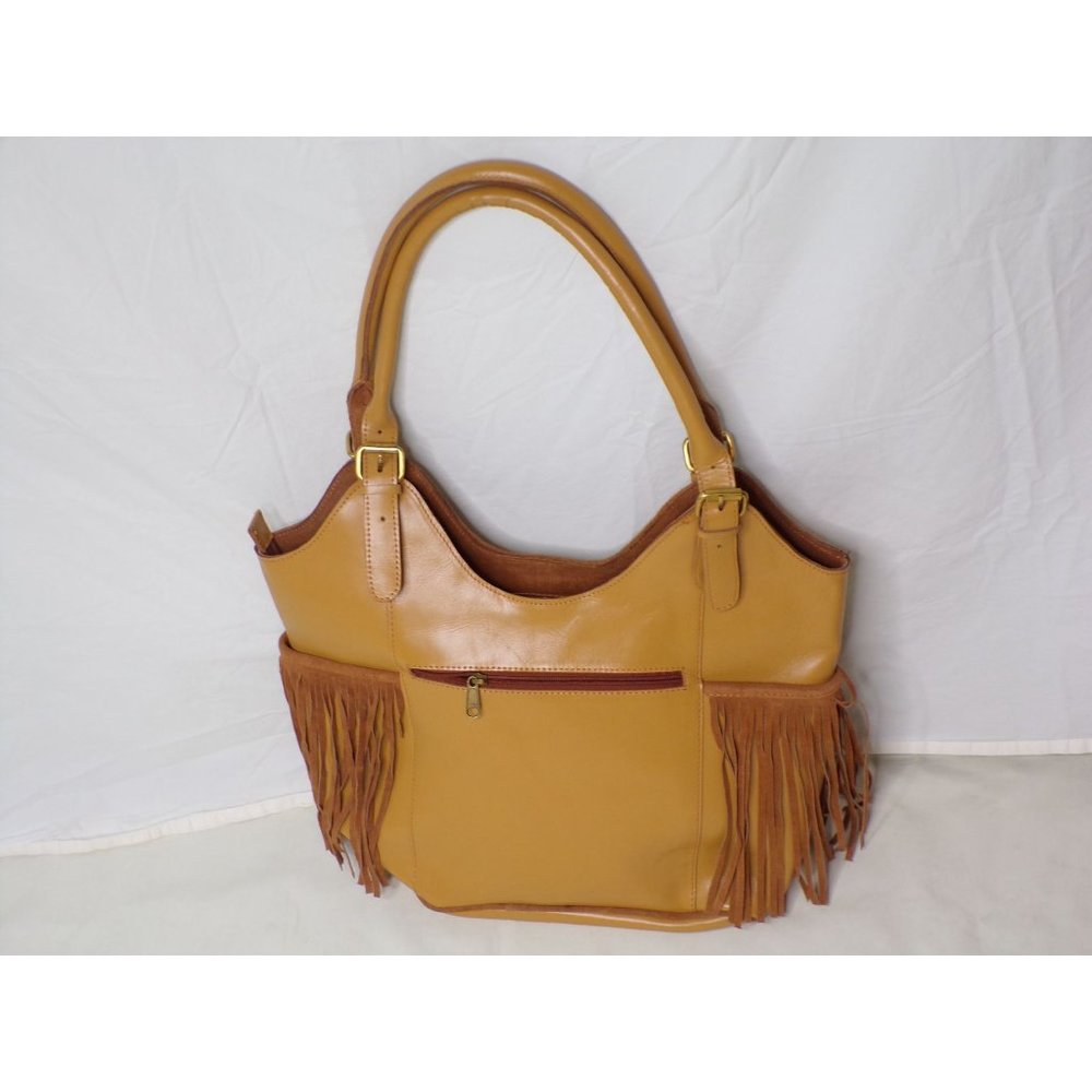🆕 VINTAGE ADDICTION Large Leather Embroidered Pom Pom Fringe Tote Bag - Picture 2 of 7